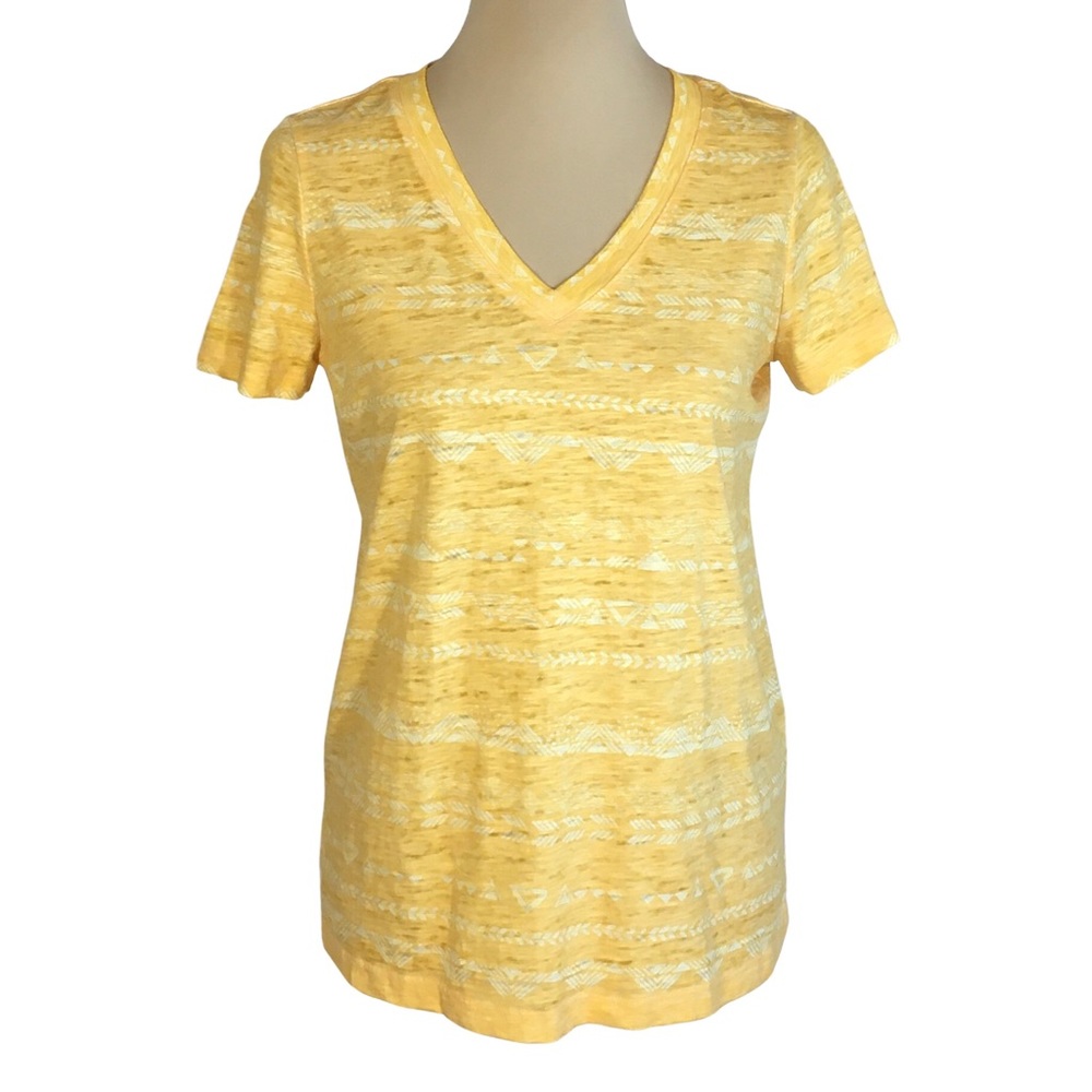 Mudd Yellow & White Aztec Print V-neck Roadtrip T-shirt, Juniors XS